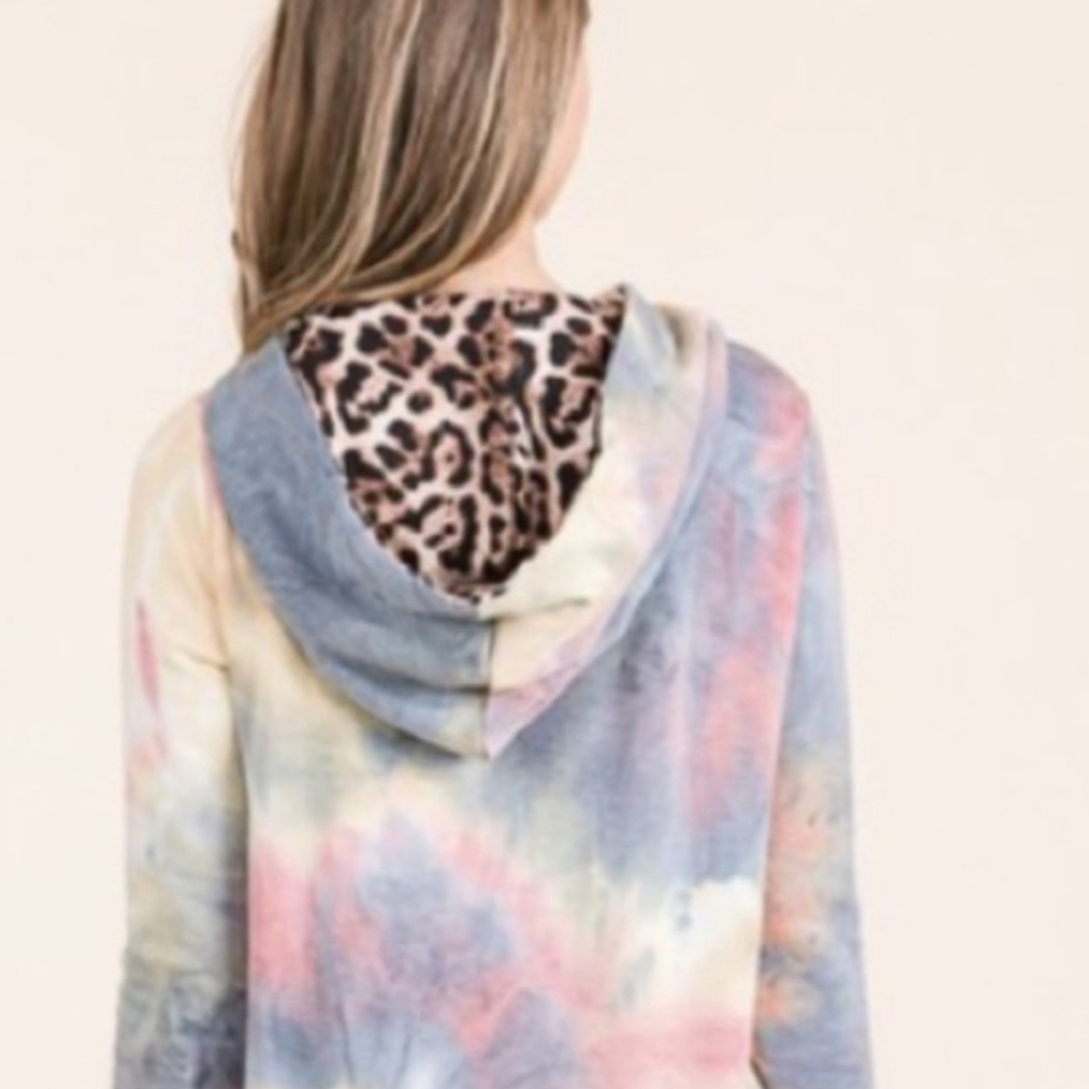 Tie Dye Hoodie w/ Leopard Print Hood - Picture 7 of 15